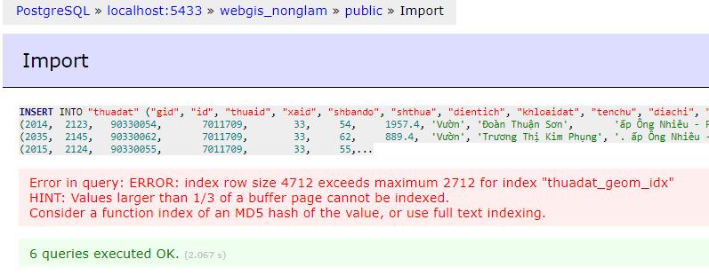 [PostgreSQL] Sửa lỗi exceeds maximum 2712 for index