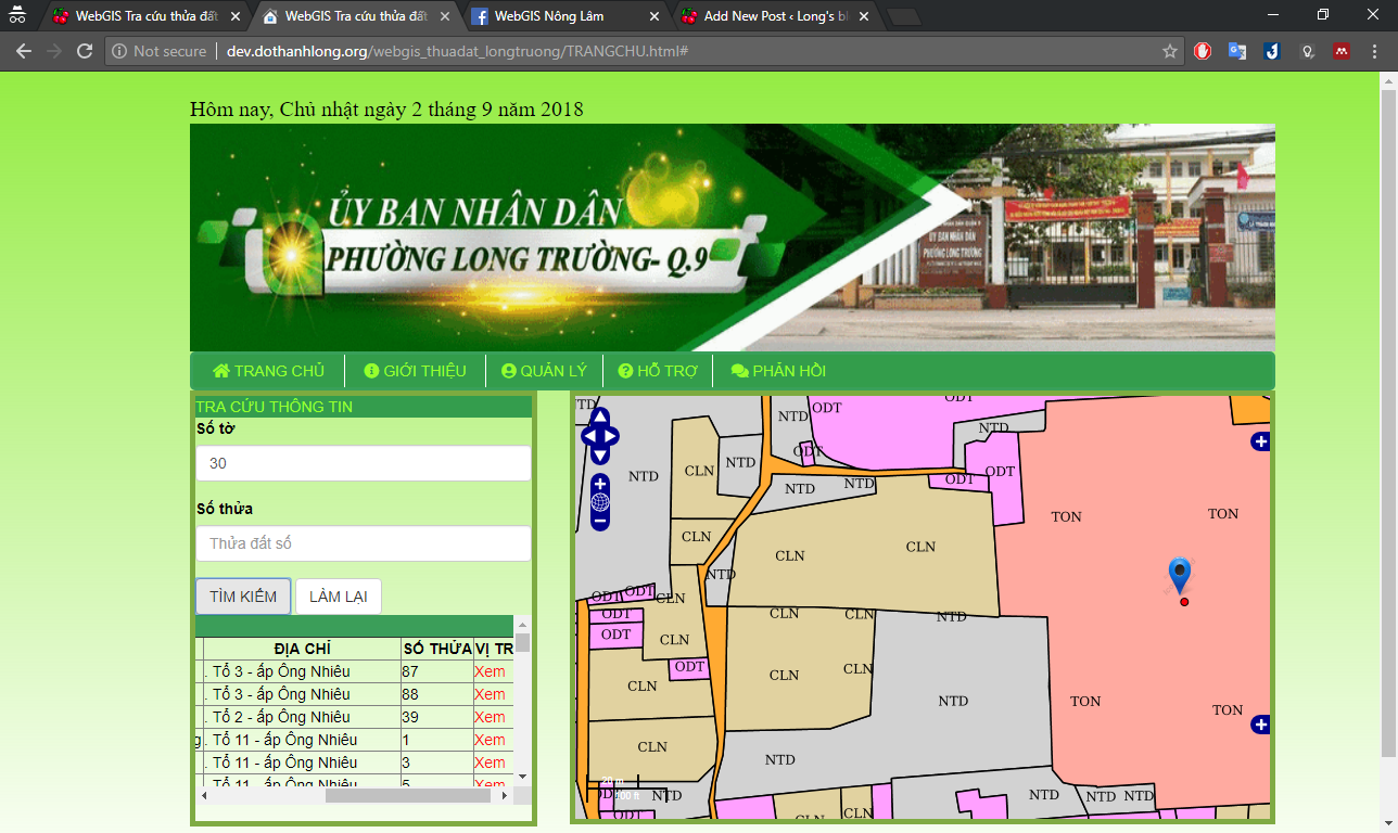 WebGIS tìm kiếm thửa đất phường Long Trường, Quận 9, tp. Hồ Chí Minh.