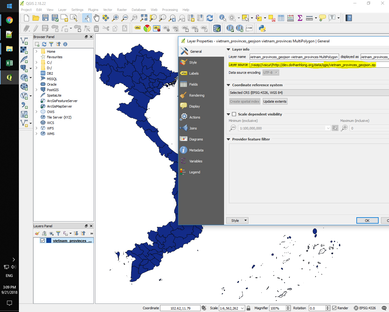 Mở dữ liệu zip geojson trên QGIS 2