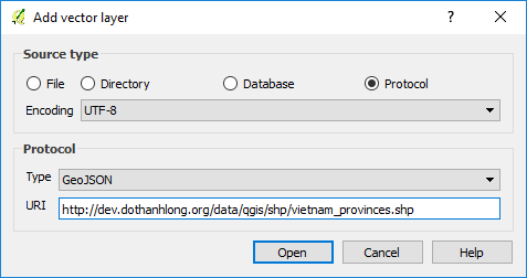 Mở remote Shapefile trong QGIS 2.x