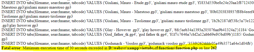 Lỗi maximum thời gian xử lý của PHP 