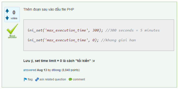 tăng maximum thời gian xử lý của PHP 